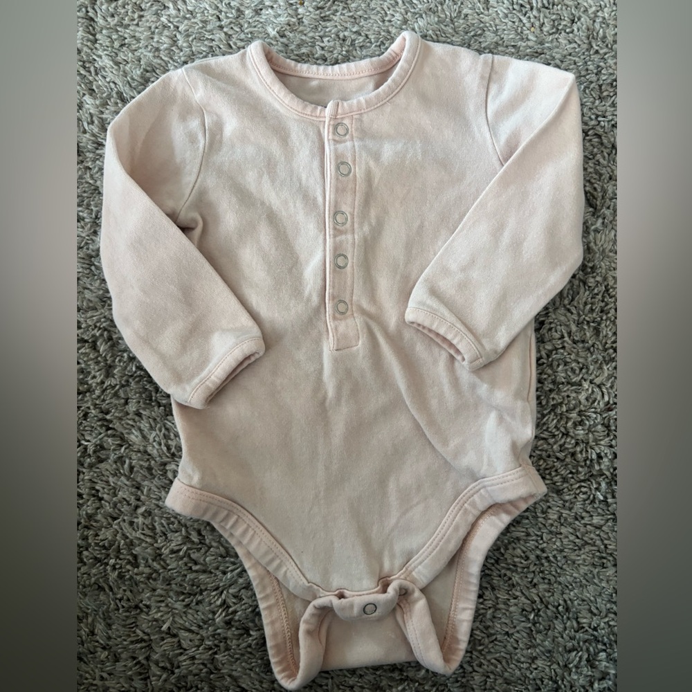 Pehr light pink long sleeve onesie for baby, size 0-3 months
